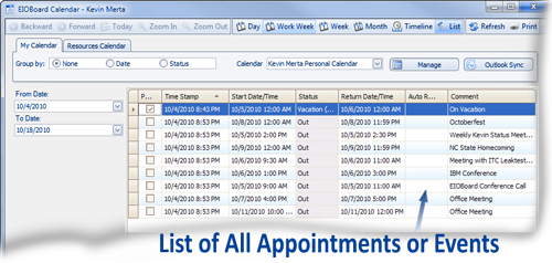 List All Events or Appointments