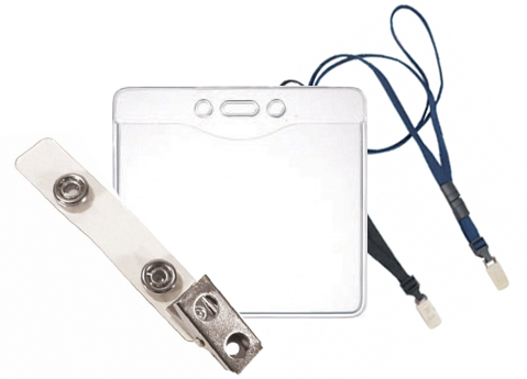 Common accessories to non-adhesive name tags: lanyard, badge clip, clear holder