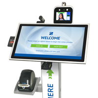 Visitor Management Kiosk with Temperature Scanner, Camera, Label Printer & Barcode Scanner